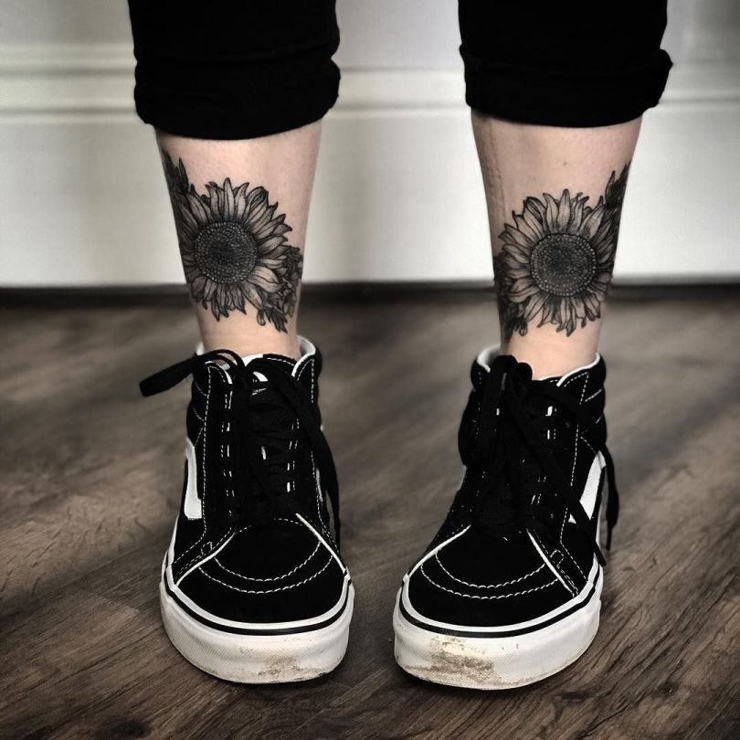 black-gray-sunflower-tattoo-by-NOTORIOUS-MEG